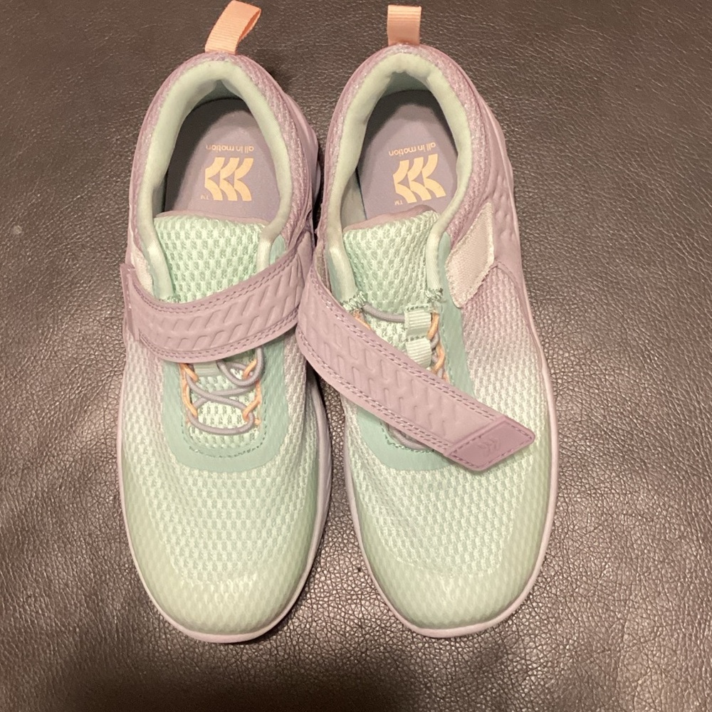 All in Motion Kids Sneakers Mint Lavender Hook Loop Athletic Shoes Size 4